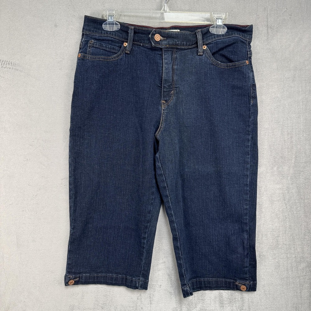 Levis 548 Perfectly Slimming Capri Jeans Womens 14 Blue Dark Wash Stretch Denim